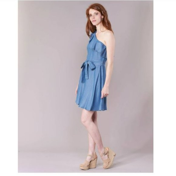 Michael Kors One Shoulder Ruffle Dress Cadet Wash Size 2 - Picture 2 of 4